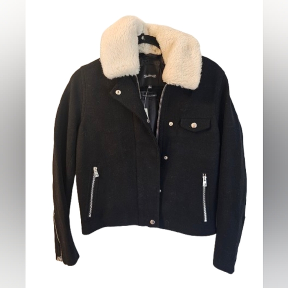 Madewell Sherpa-Collar Asymmetric Zip-Front Jacket Size XS NWT - Picture 1 of 10